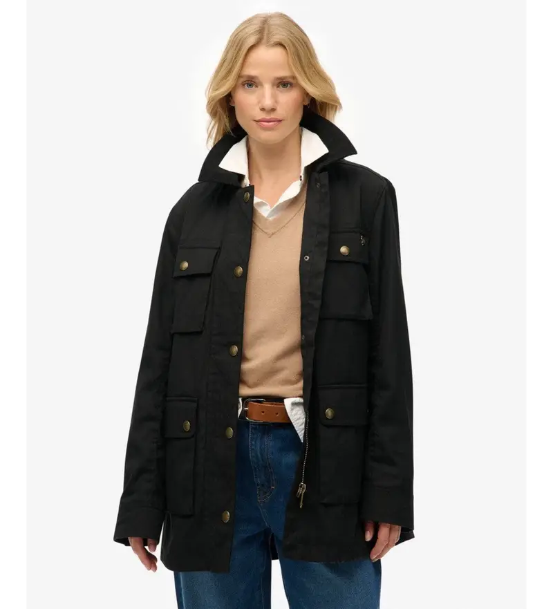 per donna. W5011958A Rivestimento in cera nera (S), Nero, Casual, Cotone