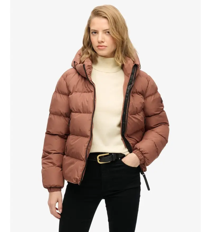 per donna W5011996A Giacca sportiva imbottita con cappuccio color carne (XS), Marrone, Casual, Nudo, Polister riciclato