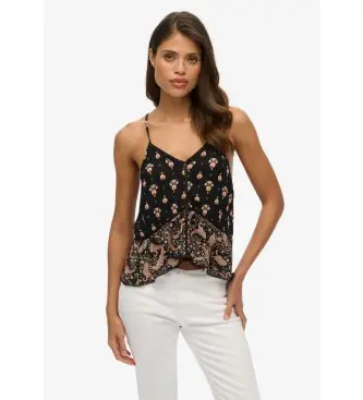 per donna W6011647A Canotta nera con finiture a strati (XXS), Nero, Casual, Viscosa, Senza maniche / cinghie