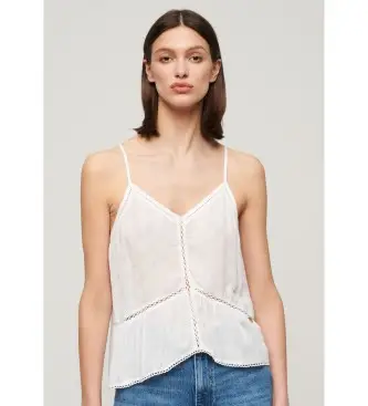 per donna W6011647A T-shirt bianca con finiture a strati (S), Bianco, Casual, Viscosa, Senza maniche / cinghie