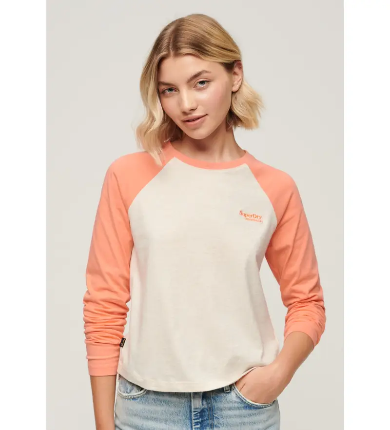 per donna W6011805A Maglia da baseball Essential Logo in beige e arancione (S), Casual, Manica lunga, Cotone biologico, Sostenibil