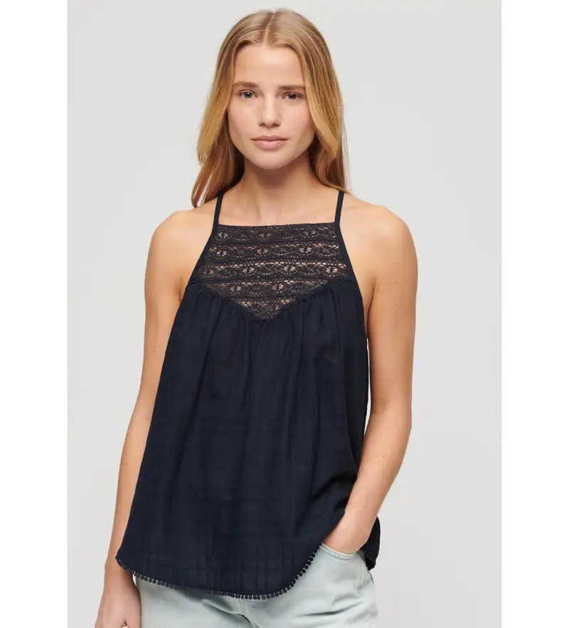 per donna W6011860A Canotta in pizzo blu scuro (S), Casual, Viscosa, Senza maniche / cinghie, Navy