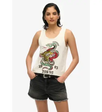 per donna W6012044A Top senza maniche con ampia scollatura rotonda e tatuaggio Neo Trad bianco (XS), Casual, Cotone, Senza maniche