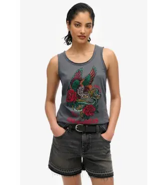 per donna W6012044A Top senza maniche con ampia scollatura rotonda e tatuaggio Neo Trad grigio (XS), Casual, Cotone, Senza maniche