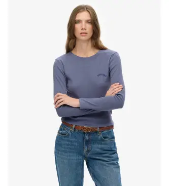 per donna W6012108A T-shirt Essential Logo Rib blu (M), Casual, Cotone, Manica lunga