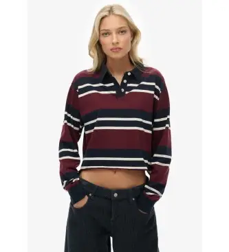 per donna W6012175A Polo da rugby a righe bordeaux (S), Casual, Cotone, Manica lunga