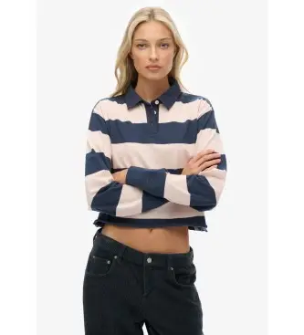 per donna W6012175A Polo da rugby a righe rosa (XXS), Casual, Cotone, Manica lunga Blu