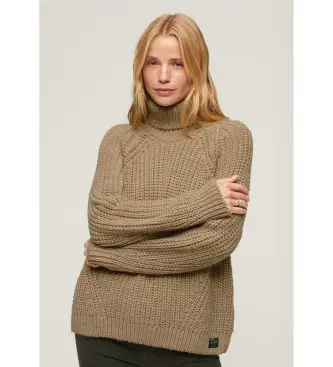 per donna W6110397A Maglione lavorato a maglia marrone a collo alto, ampio (XS), Casual, Acrilico, Manica lunga