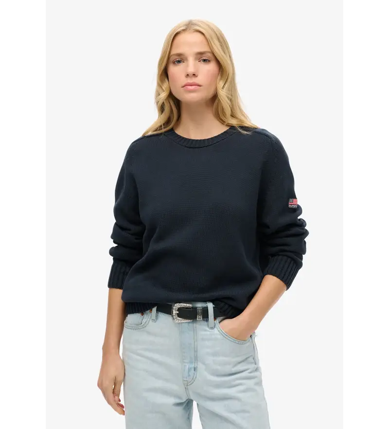 per donna W6110609A Maglione largo blu navy (XS), Casual, Cotone, Manica lunga