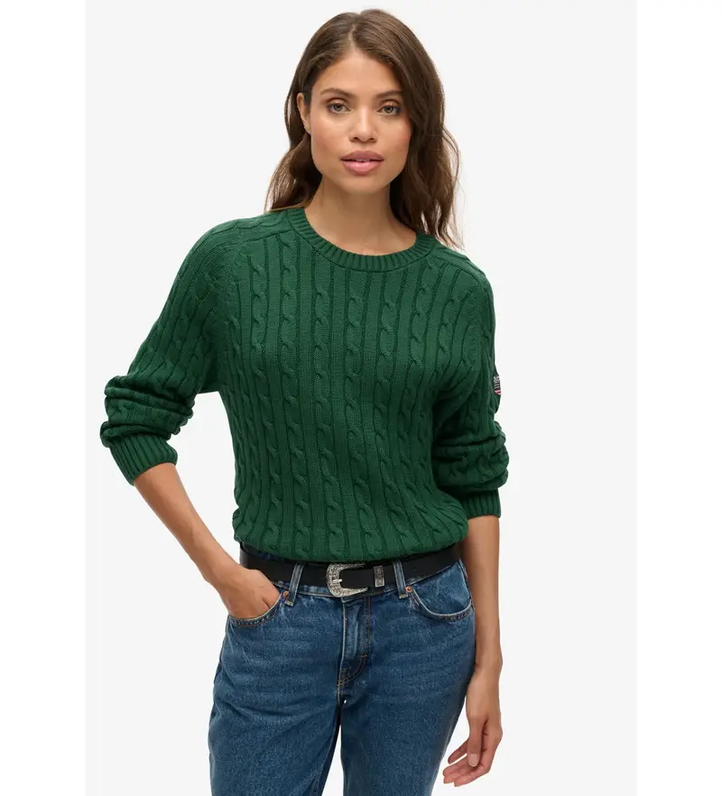 per donna. W6110610A Maglione verde a trecce larghe (XL), Casual, Cotone