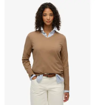 per donna W6110644A Maglione classico marrone con scollo a V (L), Casual, Poliestere