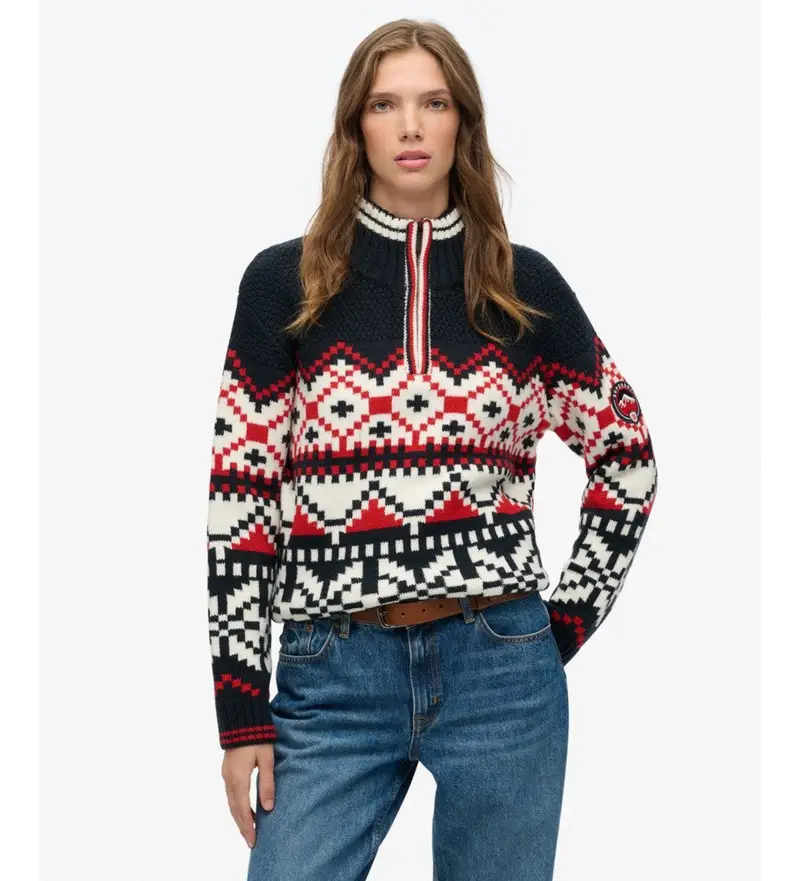 per donna W6110660A Maglione intarsiato blu navy (XS), Casual, Cotone