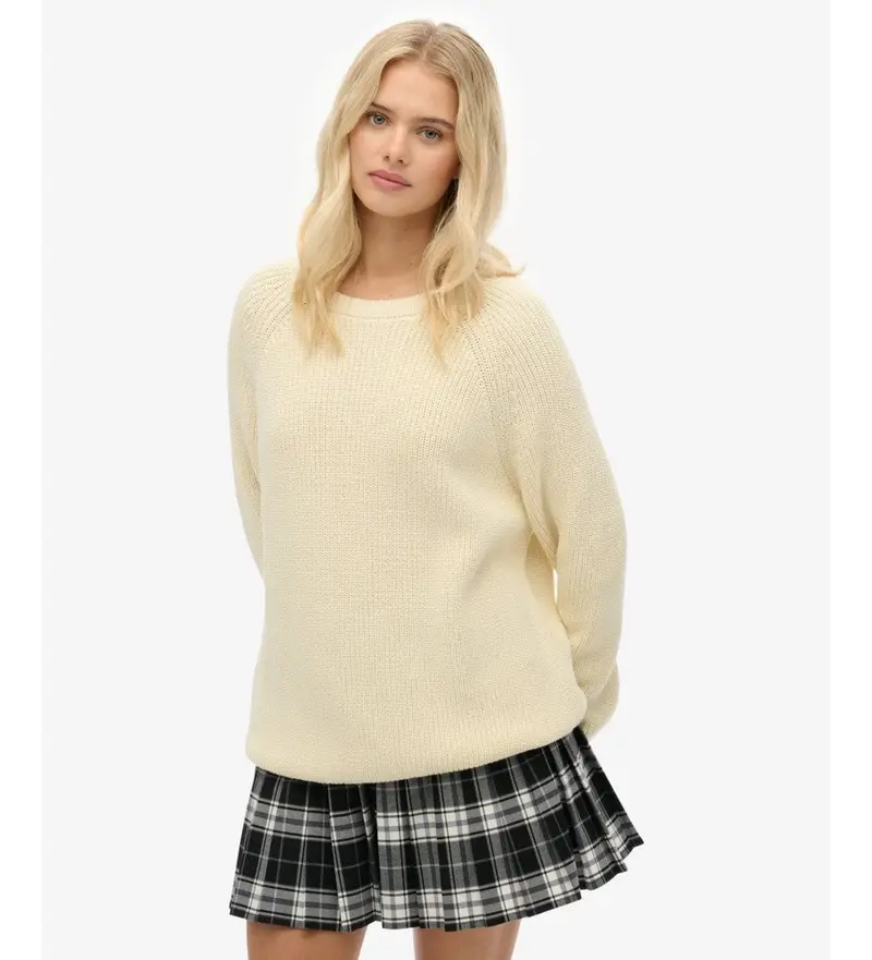 per donna W6110672A Maglione beige lavorato a maglia a coste rilassato (S), Casual, Cotone