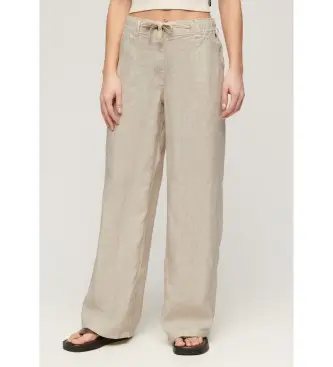 per donna W7011006A Pantaloni di lino beige a vita bassa (M), Casual