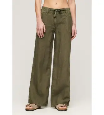 per donna W7011006A Pantaloni di lino verdi a vita bassa (M), Casual, Verde