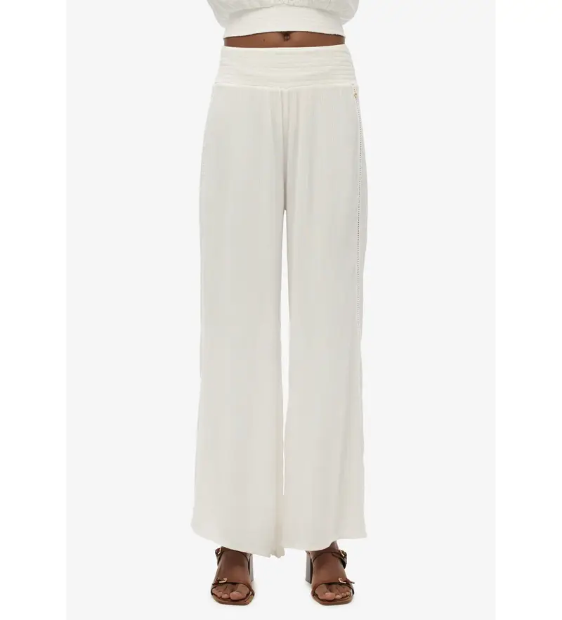 per donna W7011062A Pantaloni da spiaggia bianchi (S), Bianco, Casual, Viscosa