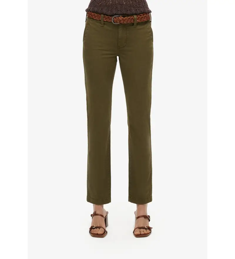 per donna. W7011069A Chino verde a vita media (30/32), Casual, Cotone