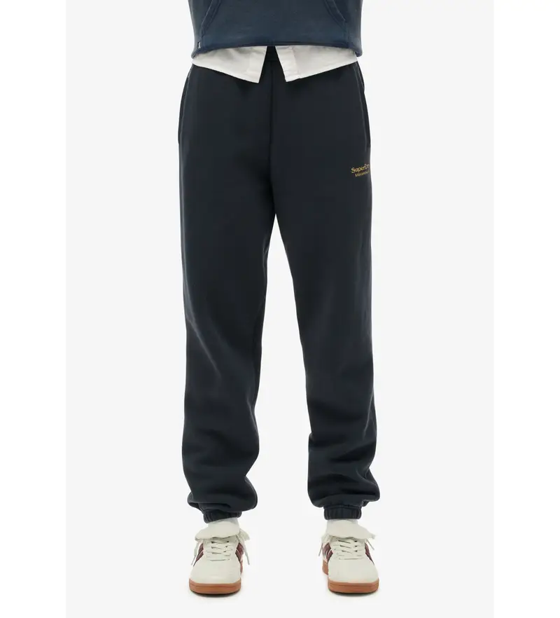 per donna W7011098A Pantaloni jogger con orlo elastico con logo essenziale blu scuro (M), Casual, Cotone, Navy