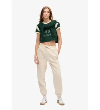 per donna W7011098A Pantaloni jogger con orlo elastico con logo essenziale (M), Beige, Casual, Cotone