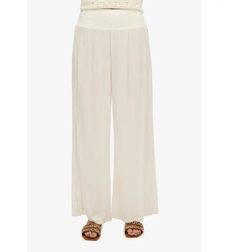 per donna W7011181A Pantaloni da spiaggia beige (M), Bianco, Casual, Viscosa