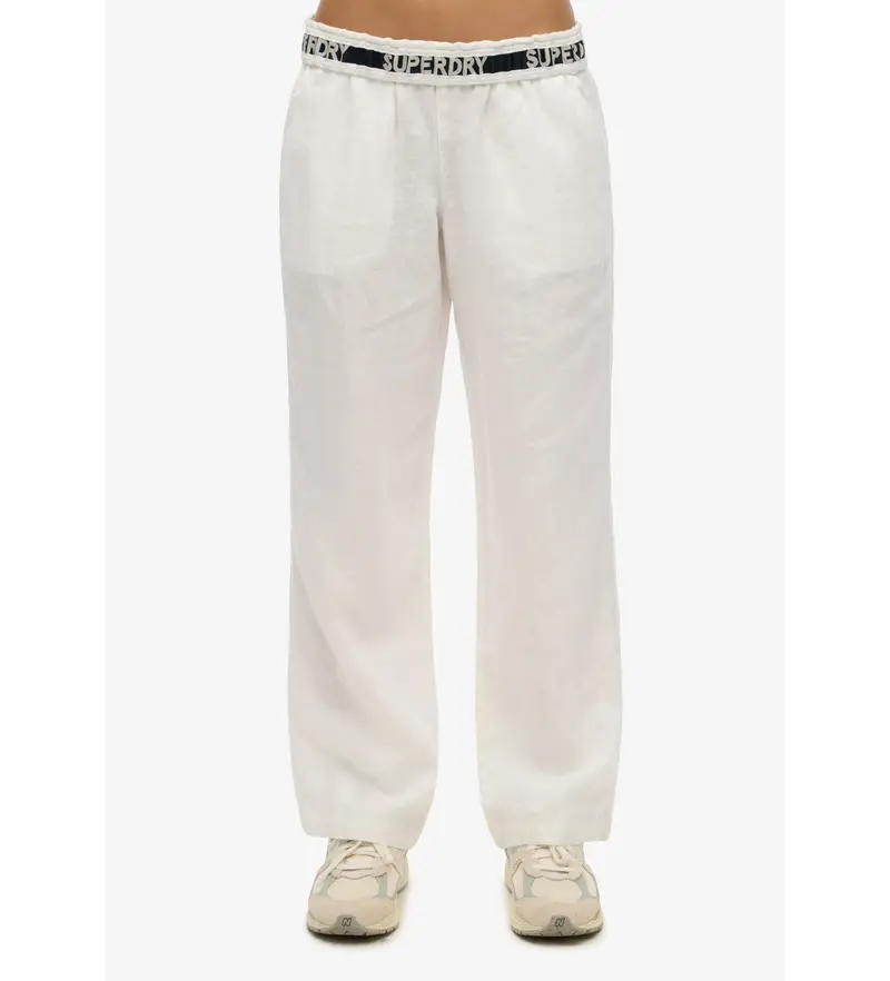 per donna W7011182A Pantaloni in lino bianco con coulisse (36), Casual