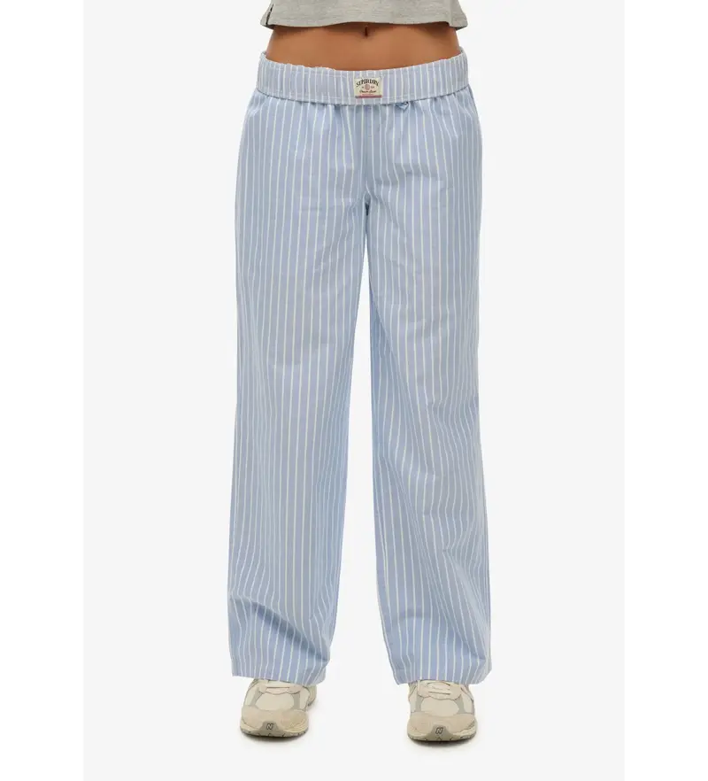 per donna W7011273A Pantaloni elastici a righe in cotone blu (S), Casual