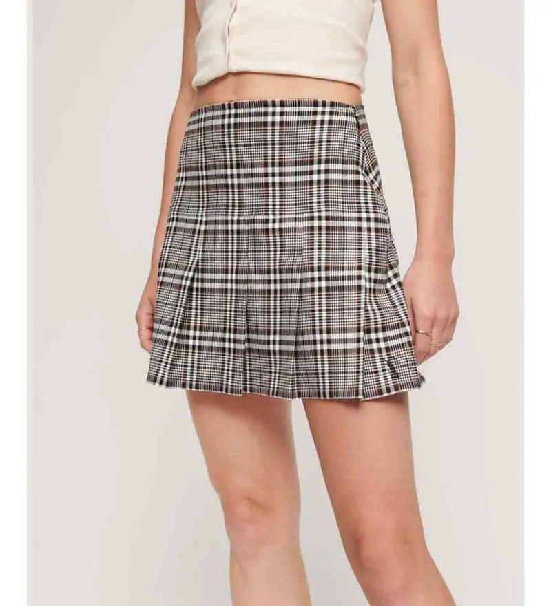 per donna W7210239A Minigonna a pieghe in tweed vintage nero (XS), Casual, Poliestere