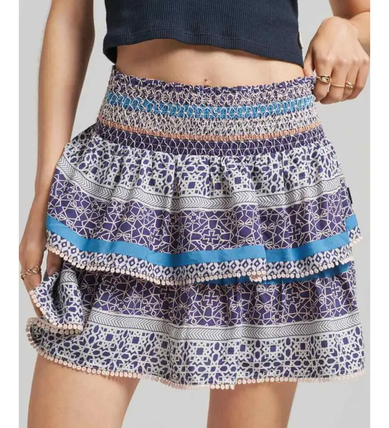 per donna W7210264A Minigonna a strati con logo vintage blu (M), Casual, Viscosa