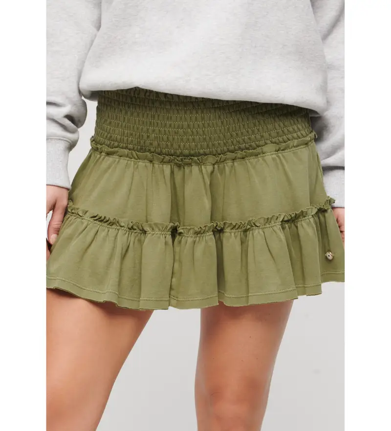 per donna. W7210319A Minigonna in maglia a strati verde (M), Casual, Cotone