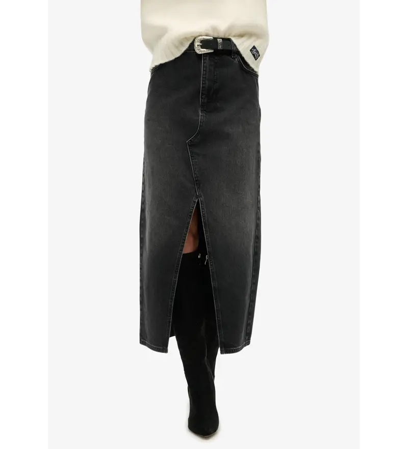 per donna W7210339A Gonna lunga nera (26), Nero, Casual, Cotone, Denim