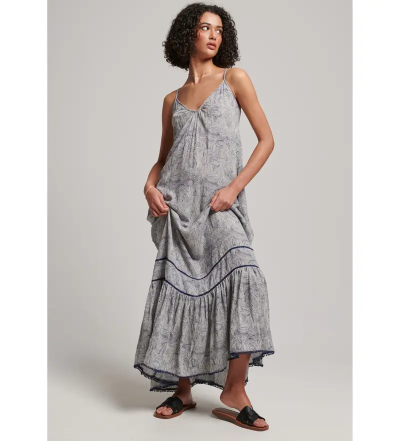 per donna W8011294A Abito lungo blu senza spalline (XS), Casual, Viscosa, Senza maniche / cinghie