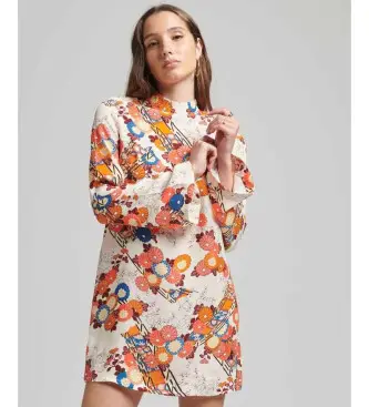 per donna W8011410A Miniabito a maniche lunghe stampato bianco (S), Casual, Viscosa, Manica lunga