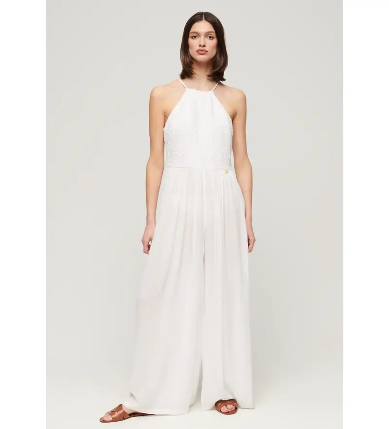 per donna W8011439A Tuta bianca ricamata (M), Bianco, Casual, Viscosa, Senza maniche / cinghie