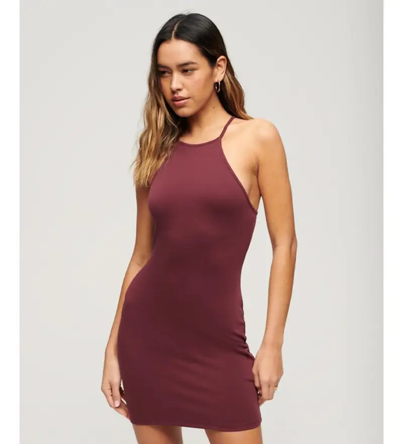 per donna W8011537A Miniabito olimpico marrone sul retro (XS), Casual, Granata, Modal, Senza maniche / cinghie