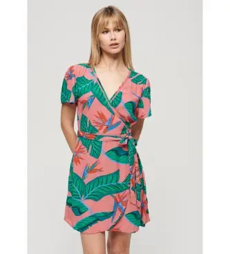 per donna W8011666A Abito a portafoglio con stampa rosa (M), Casual, Viscosa, Manica corta