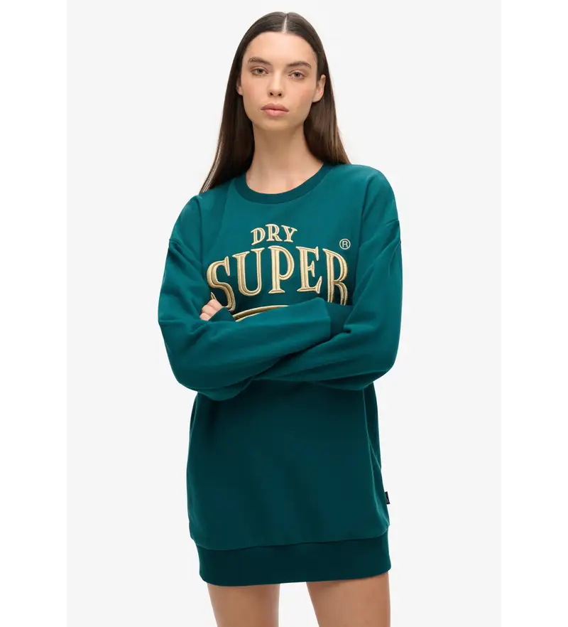 per donna. W8011755A Abito in felpa con logo Luxe metallizzato verde (S/M), Casual, Cotone, Manica lunga, Sostenibile
