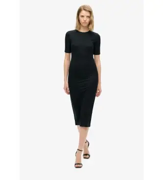 per donna W8011766A Abito midi in maglia a maniche corte spesso (M), Nero, Casual, Da sera, Classico, Modal, Manica corta