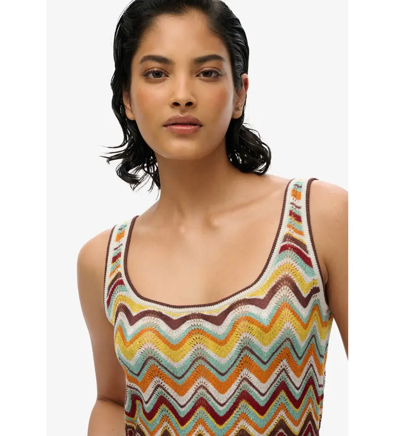 per donna W8011846A Mini abito in maglia a zigzag beige (XS), Casual, Viscosa, Senza maniche / cinghie