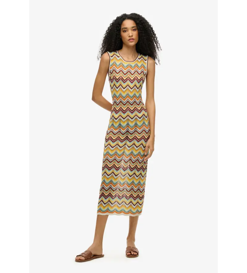 per donna W8011848A Abito midi in maglia a zigzag multicolore (XS), Casual, Viscosa, Senza maniche / cinghie
