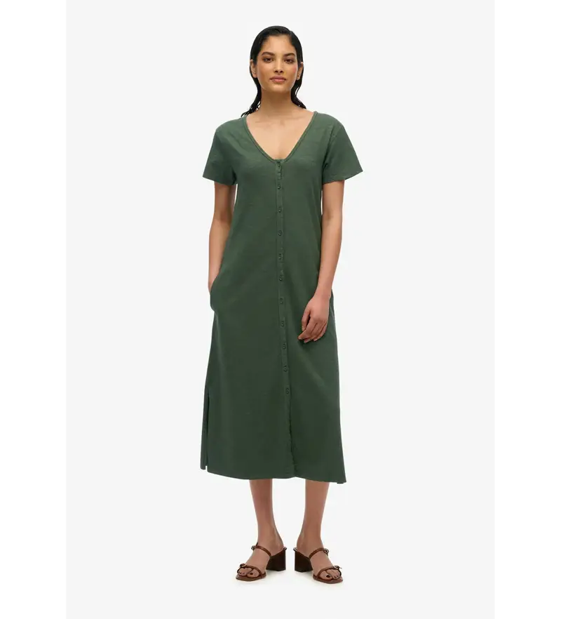 per donna. W8011860A Abito midi in maglia verde (XS), Casual, Cotone, Manica corta