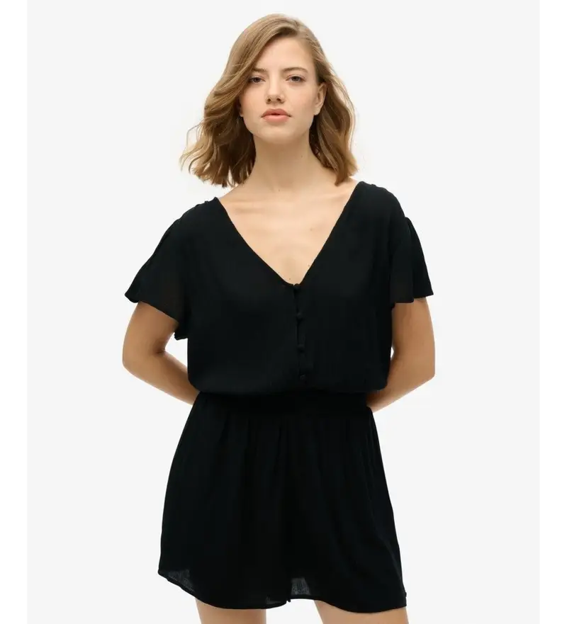 per donna W8011880A Tuta nera stampata a maniche corte (XS), Nero, Casual, Viscosa, Manica corta