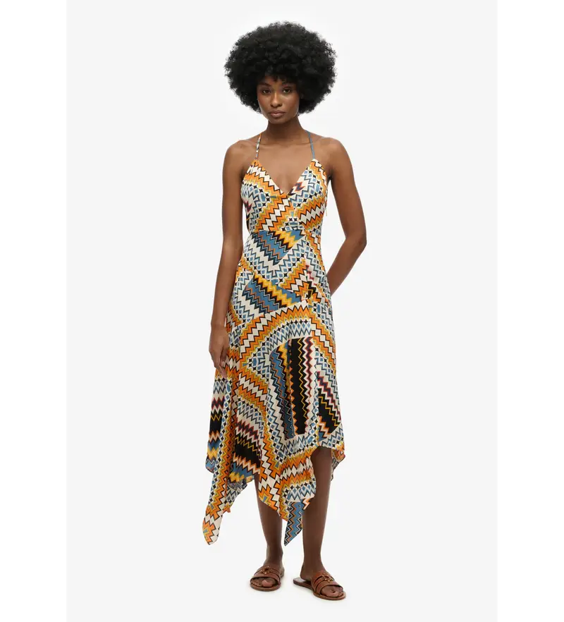 per donna W8011881A Abito con orlo a fazzoletto multicolore premium (XS), Casual, Viscosa, Senza maniche / cinghie