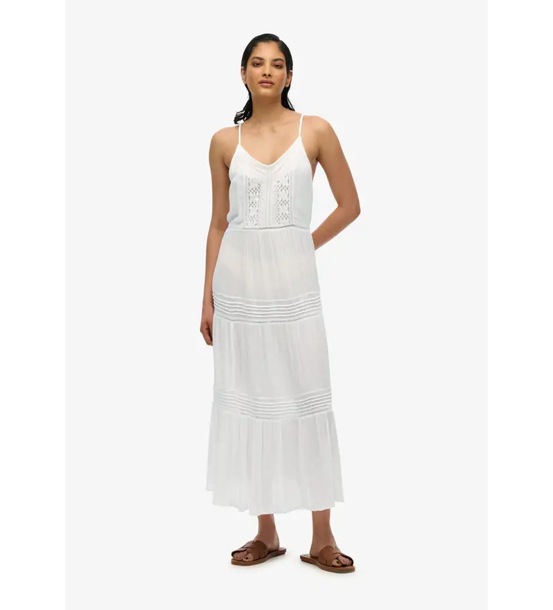 per donna W8011908A Abito lungo bianco senza spalline Ibiza (XS), Casual, Viscosa, Senza maniche / cinghie