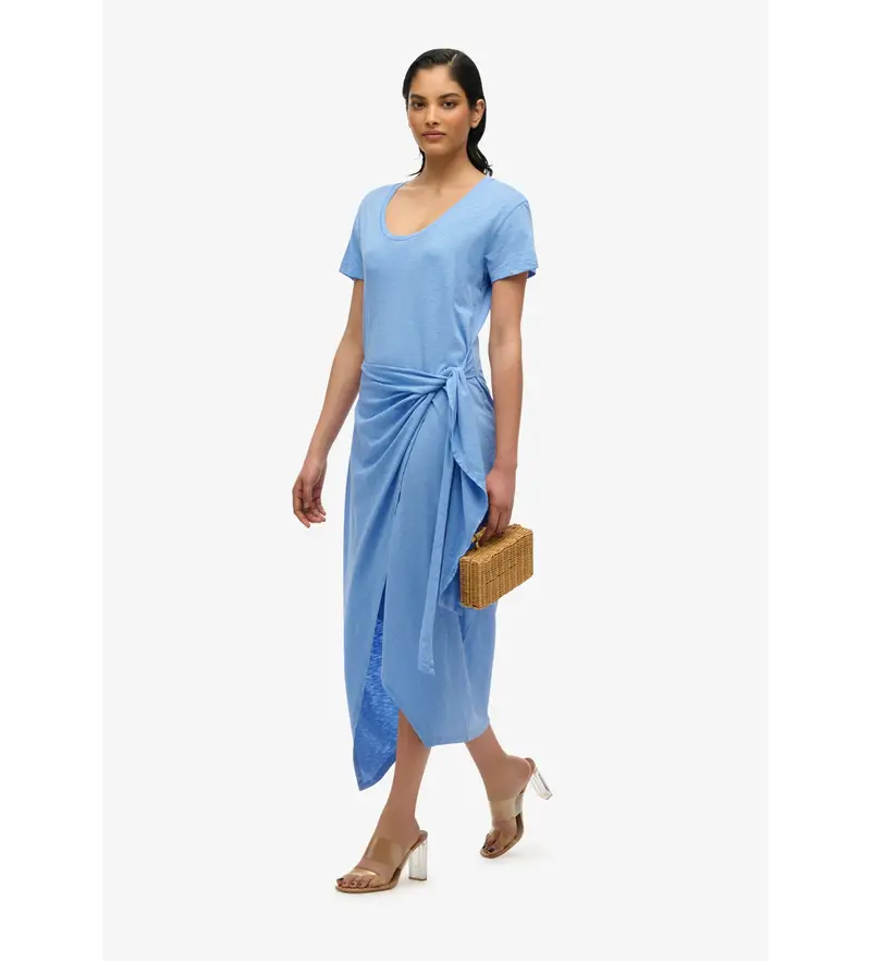 per donna W8011944A Abito midi avvolgente con fiamme blu (XXS), Casual, Cotone, Manica corta