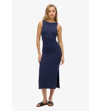 per donna W8011951A Abito midi in jersey blu navy con schiena intrecciata (XS), Casual, Cotone, Senza maniche / cinghie