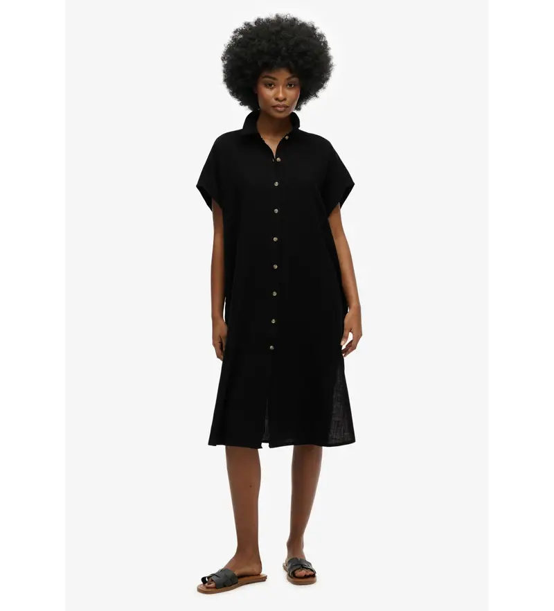 per donna. W8011959A Abito midi oversize nero (XS), Casual, Cotone, Manica corta