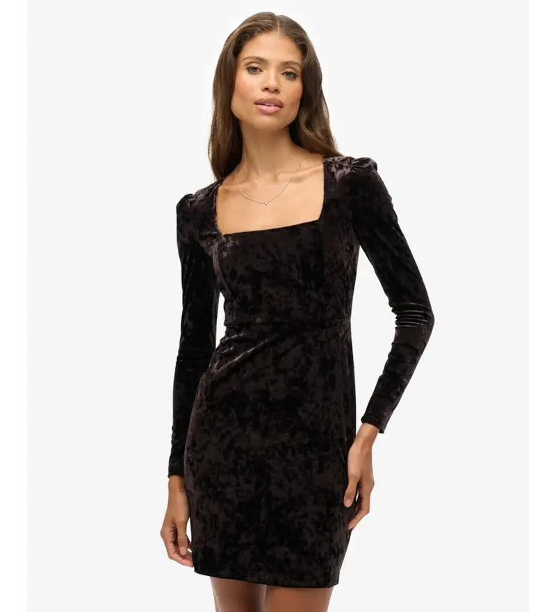 per donna W8011984A Abito in velluto marrone (M), Casual, Da sera, Classico, Poliestere, Manica lunga