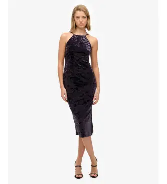 per donna W8011985A Abito midi in velluto con schiena in pizzo (XS), Casual, Da sera, Lilla, Poliestere, Senza maniche / cinghie Brillare