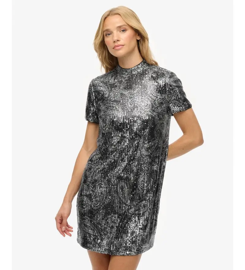 per donna W8012021A Abito con paillettes argento (XS), Da sera, Poliestere, Manica corta