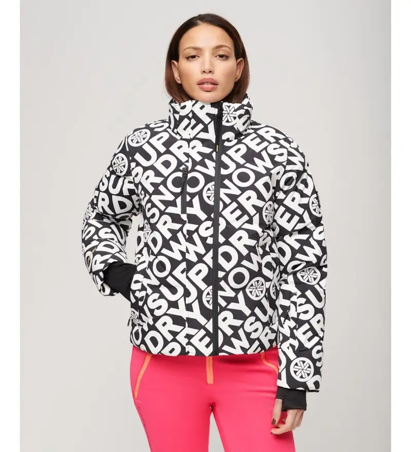 per donna WS110169A Cappotto da sci imbottito boxy nero, bianco (XS), Casual, Sportivo, Multisport, Neve, Nylon riciclato